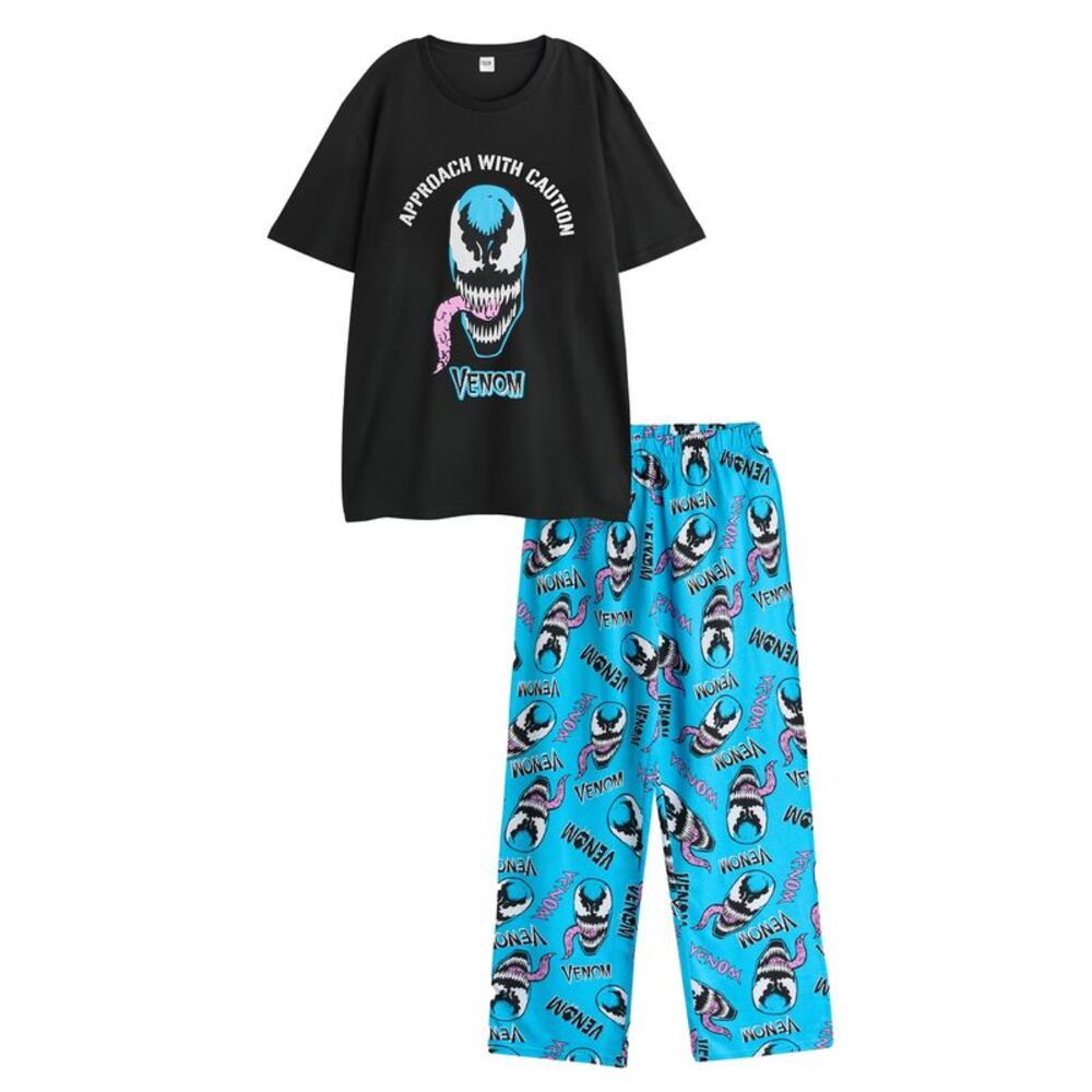 Venom Mens Approach With Caution Short-Sleeved Long Pyjama Set / Black/Blue